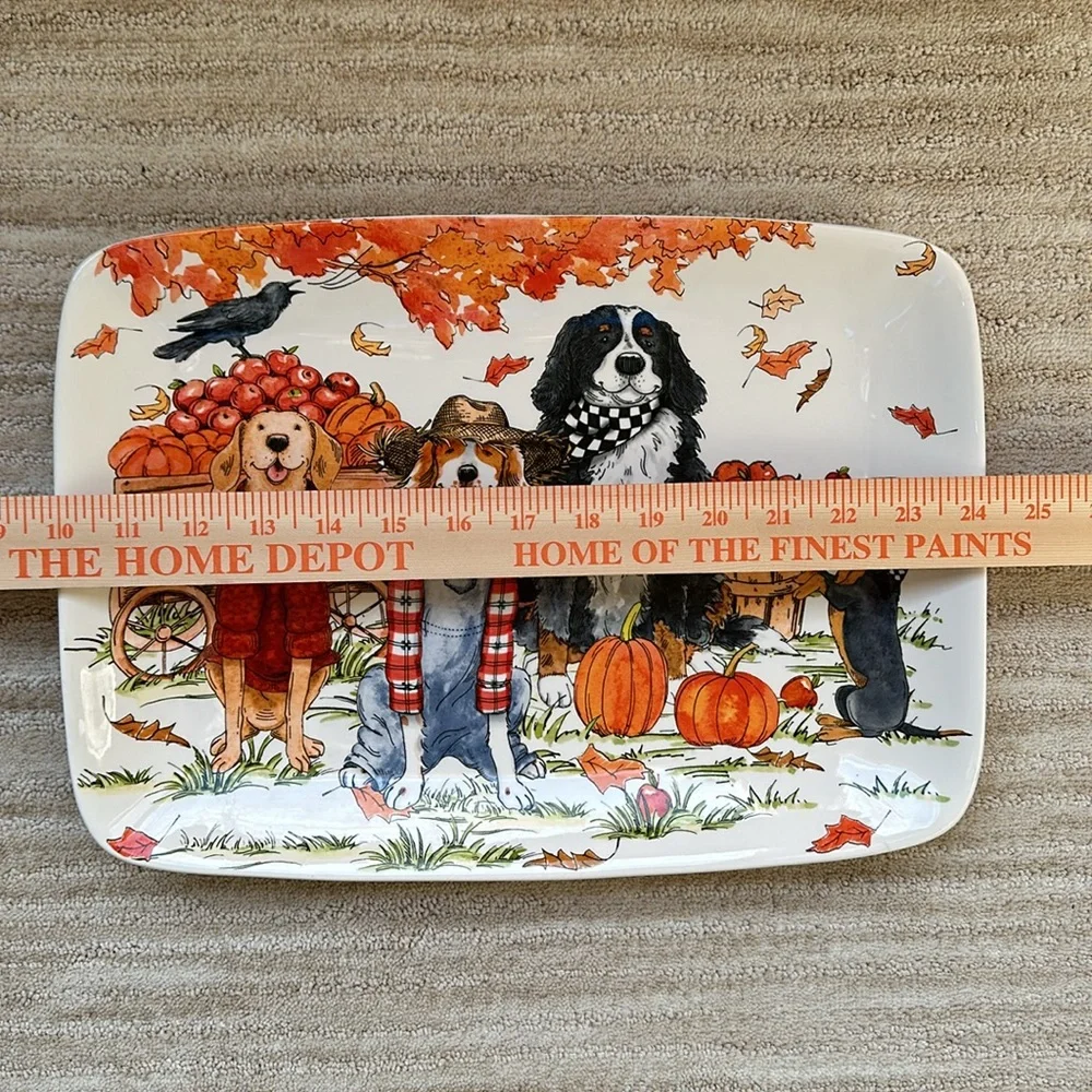 Certified International Sherri Buck Baldwin Autum Fall Dog Serving Platter Plate